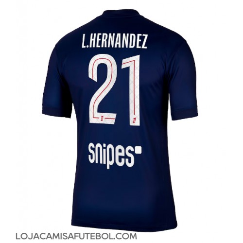 Camisa de Futebol Paris Saint-Germain Lucas Hernandez #21 Equipamento Principal 2025-26 Manga Curta